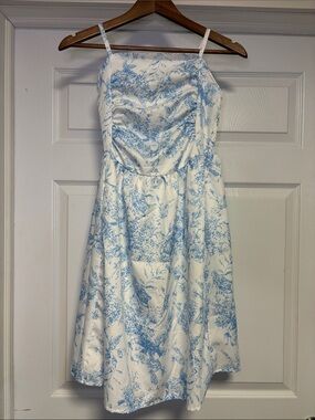 White & Light Blue Floral Spaghetti Strap Dress